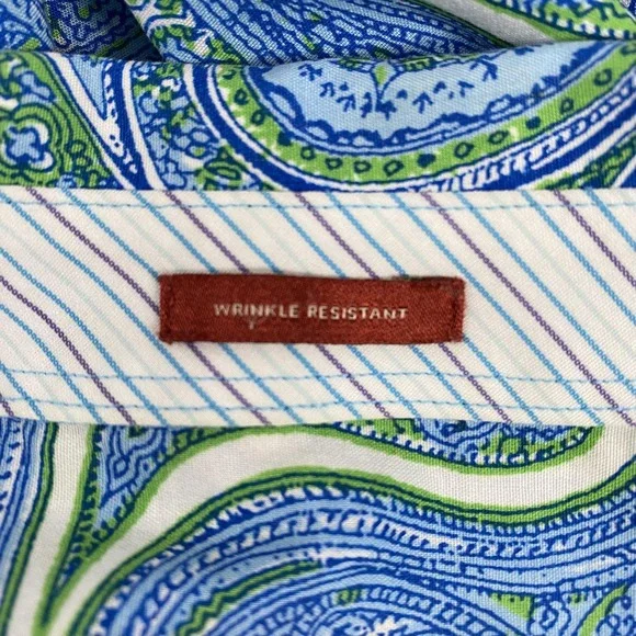 Talbots Shirt Womens 14W Blue Green Paisley Wrinkle Resistant Blouse Cotton - Picture 4 of 11